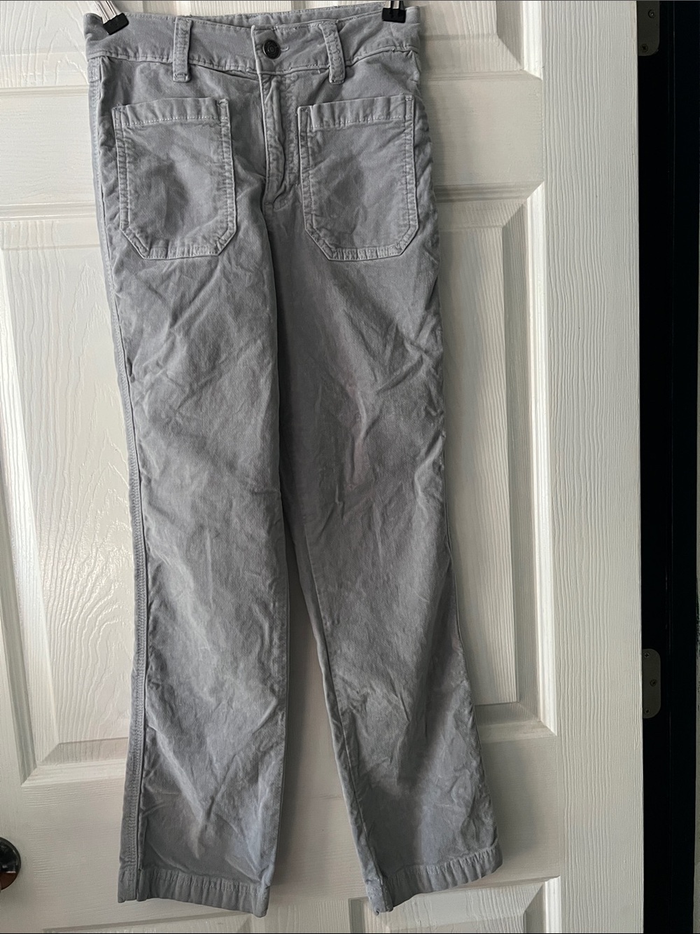 Free People Light Gray Velvety Pants with Front Patch Pockets